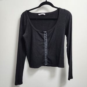 Reformation long sleeve eyehook top, XL, Black